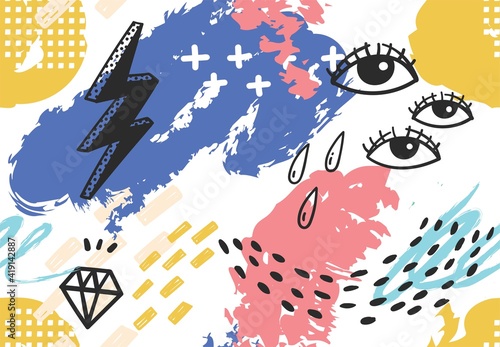 hand drawn floral memphis seamless background vector illustration
