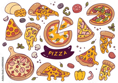hand drawn pizza doodle vector isolated on white 