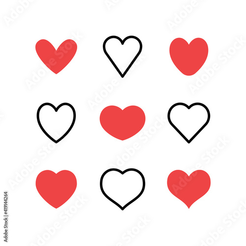 Hearts icon set. Valentine s day heart vector.