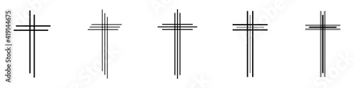 Christian cross icon. Set of linear crosses on white background. Vector illustration.