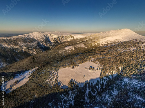 landscape with mountains and snow Krkonoše Brádlerovy Boudy  photo
