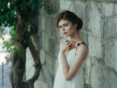 Woman in white dress attractive look cosmetics nature model © SHOTPRIME STUDIO