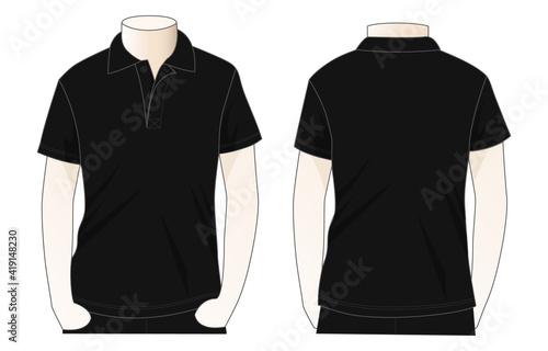 Men's blank black short sleeve polo shirt template vector.Front and back view.