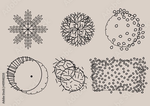 Vector CAD Blocks style Trees in plan architecture presentation