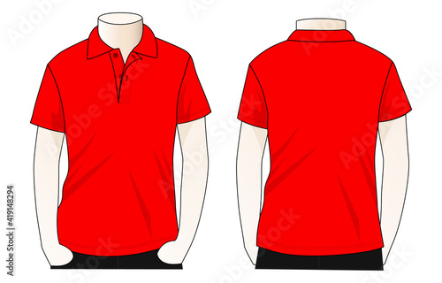 Men's blank red short sleeve polo shirt template vector.Front and back view.