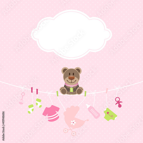 Teddy & Hängende Babyicons Mädchen Wolke Punkte Pink/Grün