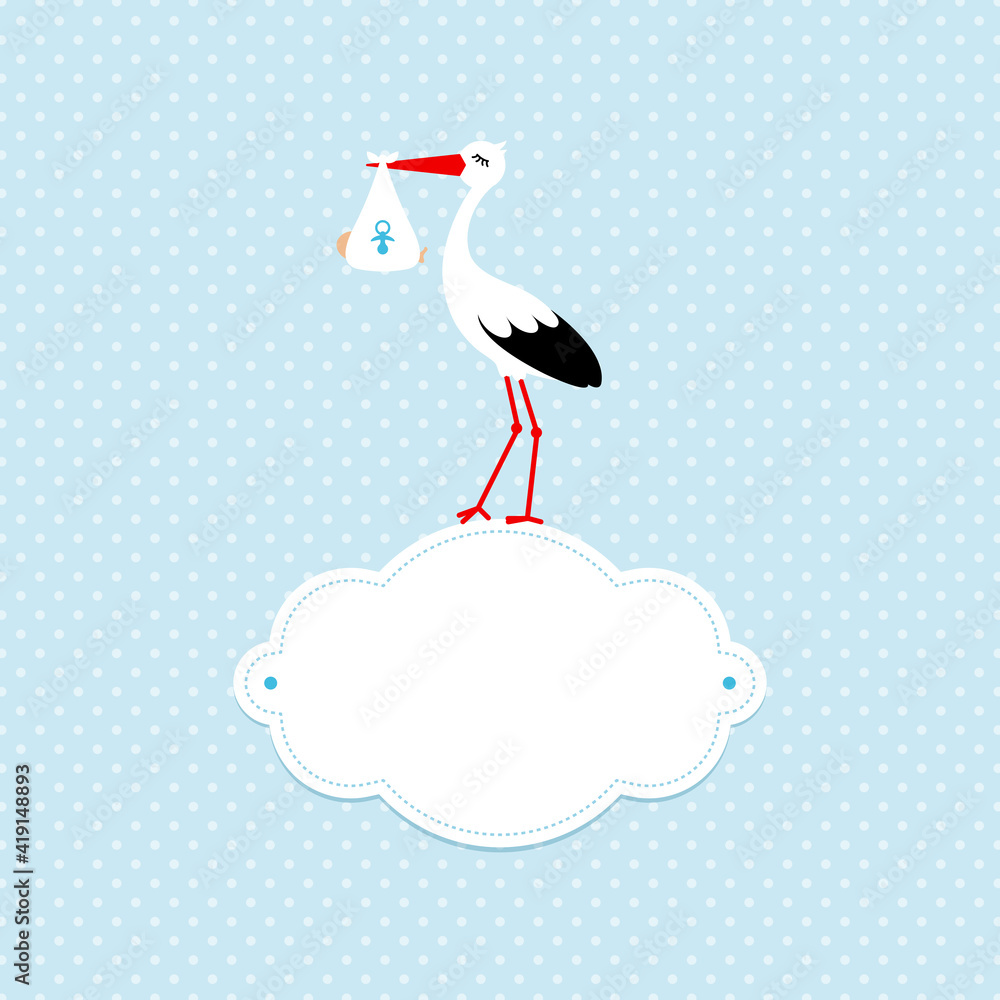 Storch Baby Junge Wolke Muster Punkte Blau Storch Baby Junge Wolke Muster Punkte Blau