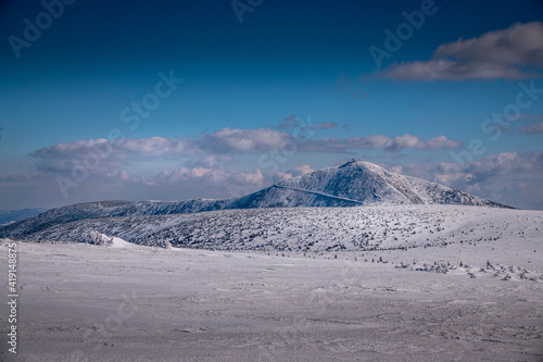 winter mountain landscape - the highest mountain Sněžka