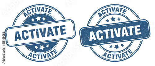 activate stamp. activate label. round grunge sign