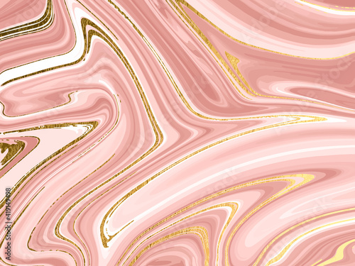 Liquid gold rose marble canvas abstract painting background with gold splatter and stripes texture. Vector