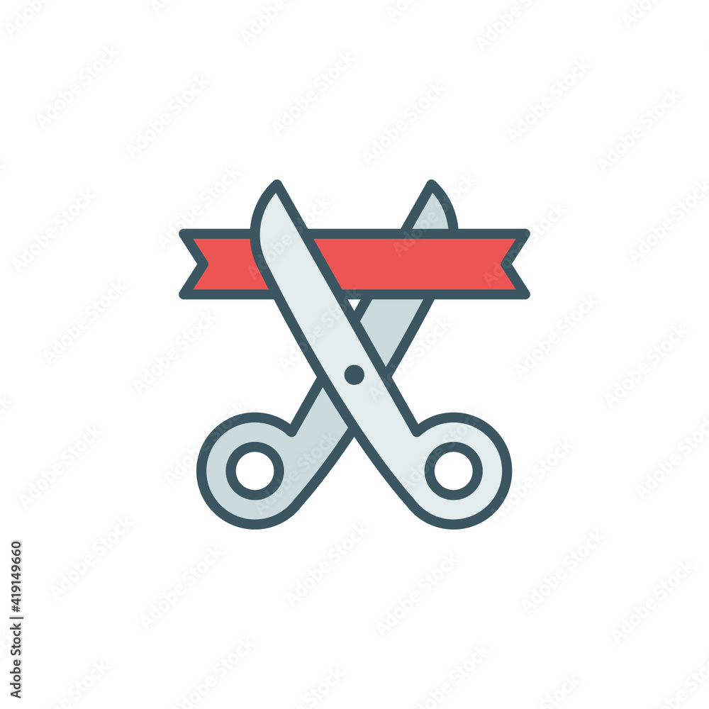 Grand opening icon. Simple filled outline style for web and mobile app design element. Open, ribbon, cut, scissor, inauguration, ceremony concept. Vector illustration isolated. EPS 10. Grand opening icon. Simple filled outline style for web and mobile app design element. Open, ribbon, cut, scissor, inauguration, ceremony concept. Vector illustration isolated. EPS 10.