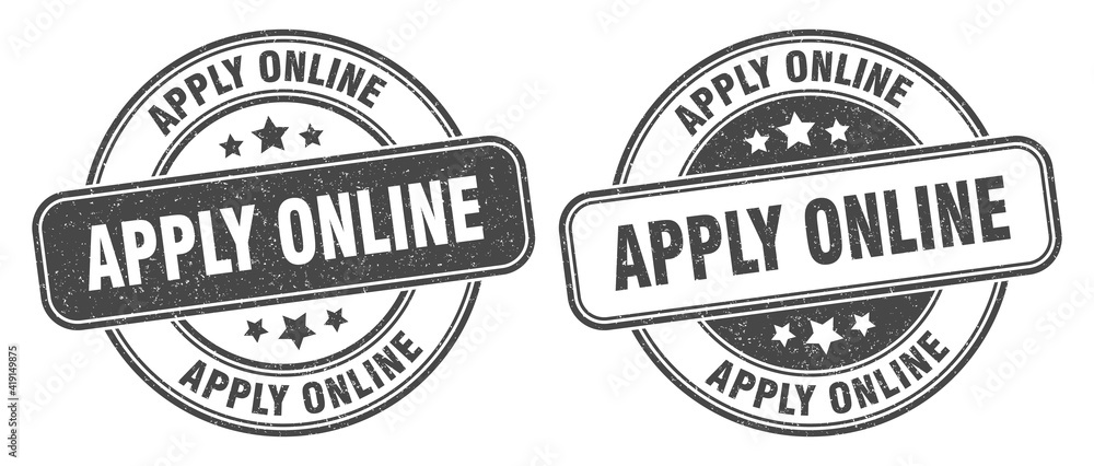 apply online stamp. apply online label. round grunge sign apply online stamp. apply online label. round grunge sign