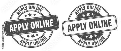 apply online stamp. apply online label. round grunge sign