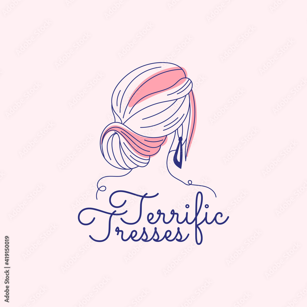 Vector beauty logo template. For business in the industry of beauty, health, personal hygiene. Linear stylized image. Logo of a beauty salon, health industry, makeup artist.