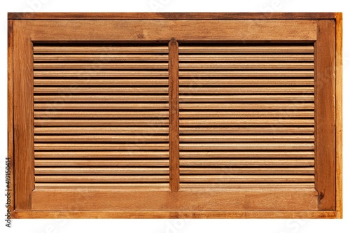 European antique brown wooden shutters window isolated on a white background