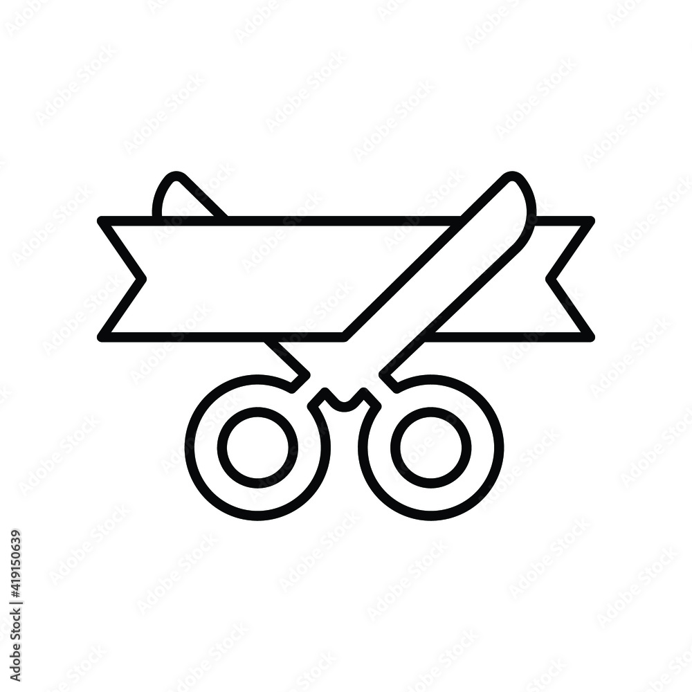 Grand opening line icon. Simple outline style for web and mobile app design element. Open, ribbon, cut, scissor, inauguration, ceremony concept. Vector illustration isolated. EPS 10. Grand opening line icon. Simple outline style for web and mobile app design element. Open, ribbon, cut, scissor, inauguration, ceremony concept. Vector illustration isolated. EPS 10.