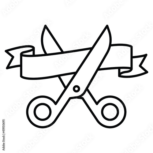 Grand opening line icon. Simple outline style for web and mobile app design element. Open, ribbon, cut, scissor, inauguration, ceremony concept. Vector illustration isolated. EPS 10.