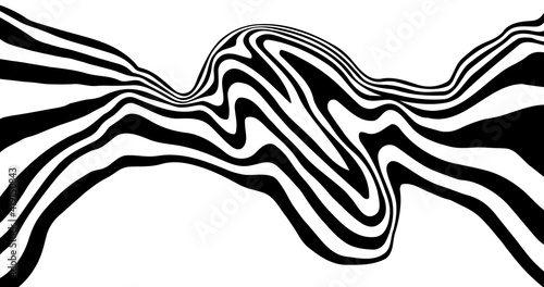 Optical illusion distorted wave. Abstract horizontal stripes vector design. Surreal Pattern.
