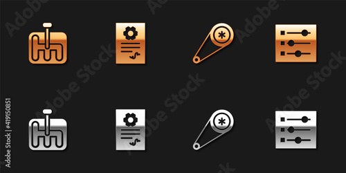 Set Gear shifter, Auto service check automotive, Timing belt kit and Car settings icon. Vector.