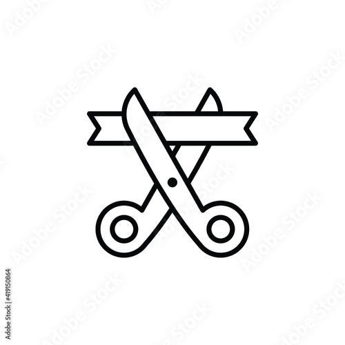 Grand opening line icon. Simple outline style for web and mobile app design element. Open, ribbon, cut, scissor, inauguration, ceremony concept. Vector illustration isolated. EPS 10.