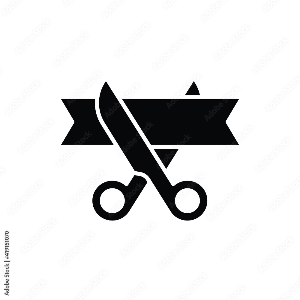 Grand opening glyph icon. Simple solid style for web and mobile app design element. Open, ribbon, cut, scissor, inauguration, ceremony concept. Vector illustration isolated. EPS 10. Grand opening glyph icon. Simple solid style for web and mobile app design element. Open, ribbon, cut, scissor, inauguration, ceremony concept. Vector illustration isolated. EPS 10.