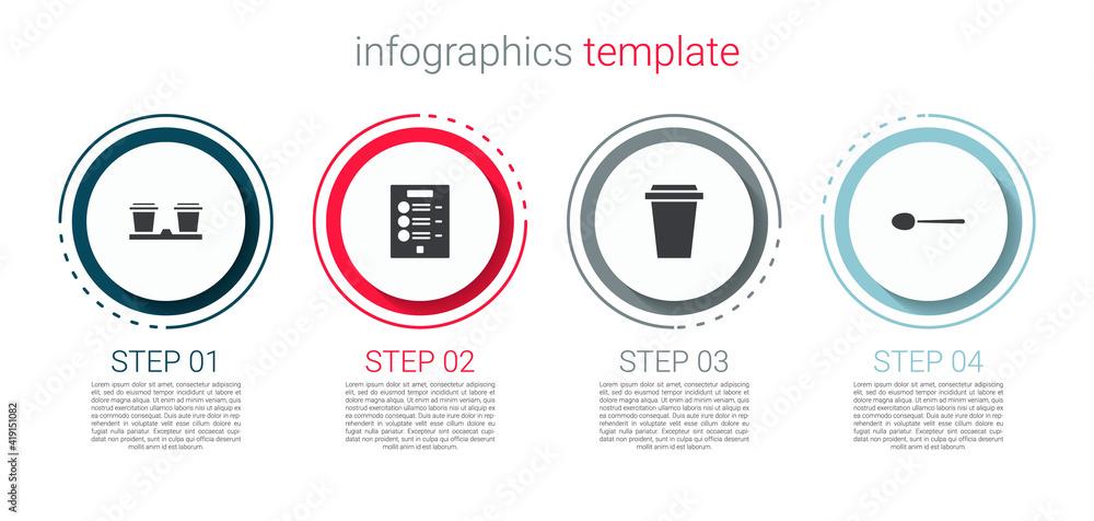 Set Coffee cup to go, menu, and Spoon. Business infographic template. Vector. Set Coffee cup to go, menu, and Spoon. Business infographic template. Vector.