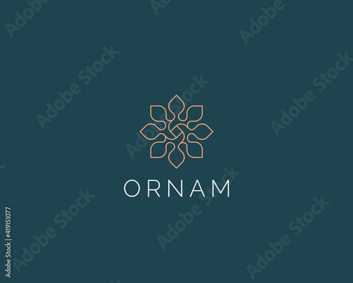 Linear Luxury Flower Vector Logo. Abstact floral ornament sign. Elegant premium logotype.