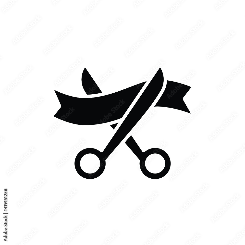 Grand opening glyph icon. Simple solid style for web and mobile app design element. Open, ribbon, cut, scissor, inauguration, ceremony concept. Vector illustration isolated. EPS 10. Grand opening glyph icon. Simple solid style for web and mobile app design element. Open, ribbon, cut, scissor, inauguration, ceremony concept. Vector illustration isolated. EPS 10.