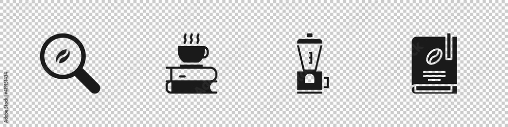 Set Selection coffee beans, Coffee cup and book, Electric grinder and icon. Vector. Set Selection coffee beans, Coffee cup and book, Electric grinder and icon. Vector.