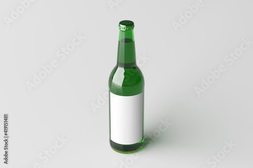Beer bottle 500ml mock up with blank label on white background.