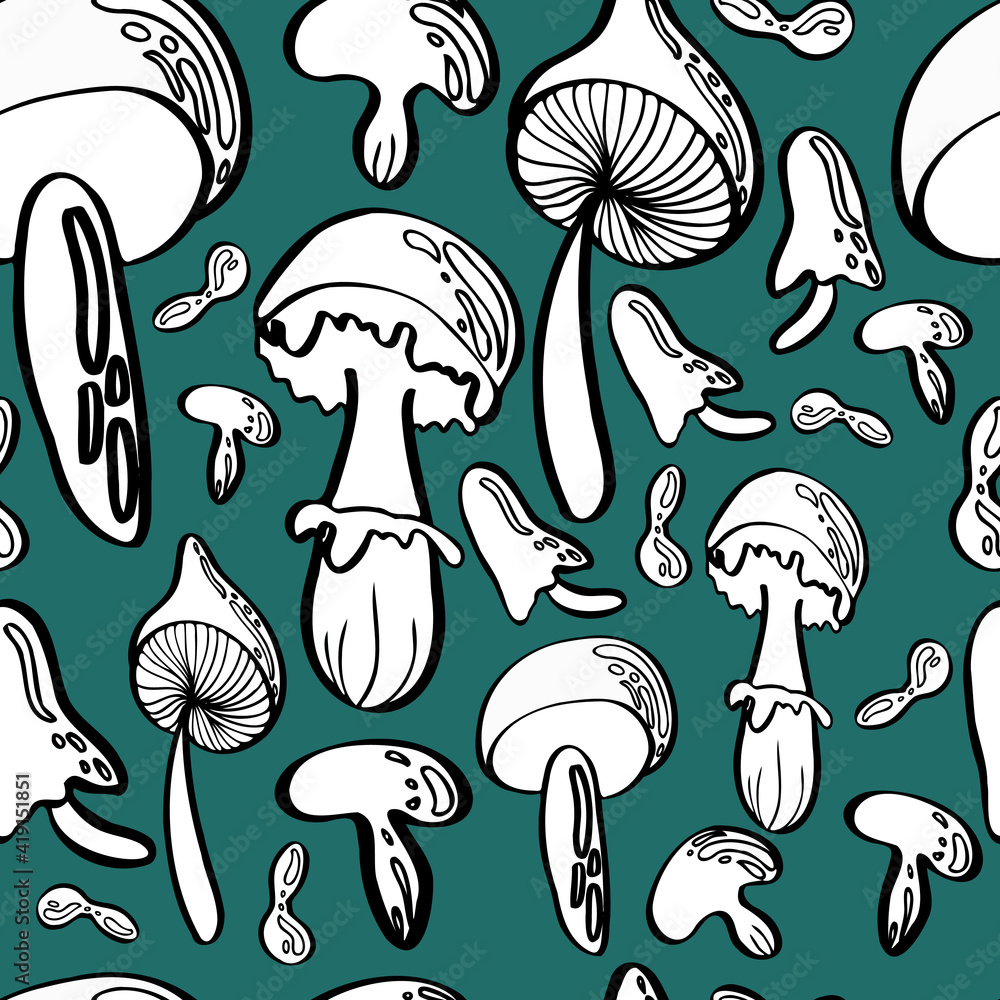 seamless pattern many mushrooms