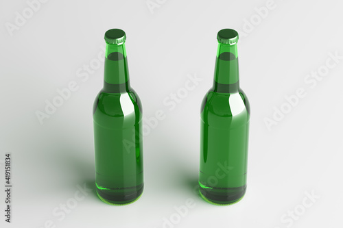 Two beer bottles 500ml mock up on white background.