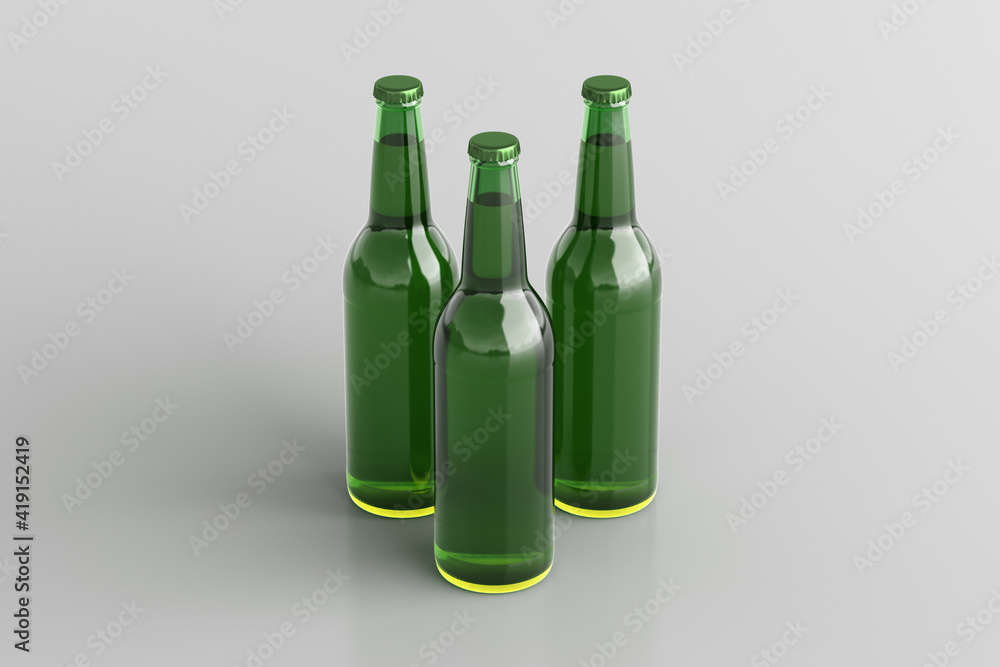 Three beer bottles 500ml mock up on white background. Three beer bottles 500ml mock up on white background.