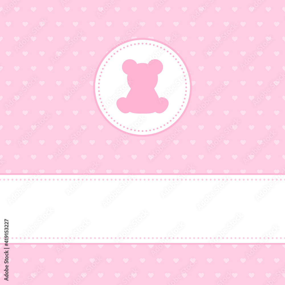 Babykarte Mädchen Teddy Und Banner Herzmuster Pink Babykarte Mädchen Teddy Und Banner Herzmuster Pink