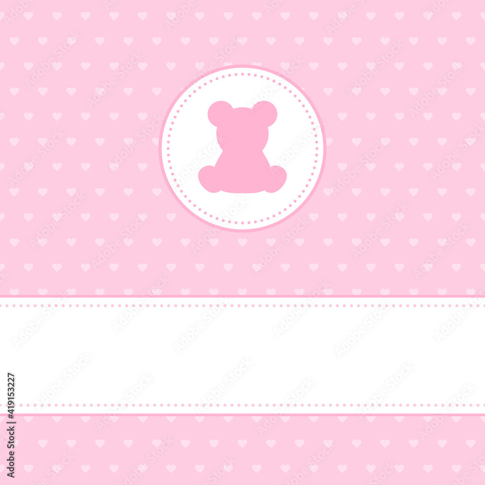 Babykarte Mädchen Teddy Und Banner Herzmuster Pink