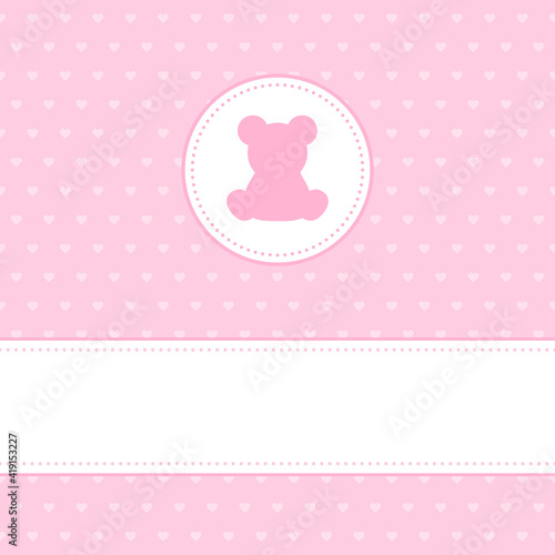 Babykarte Mädchen Teddy Und Banner Herzmuster Pink