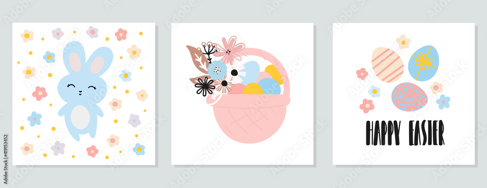 A set of Easter cards Cute bunny