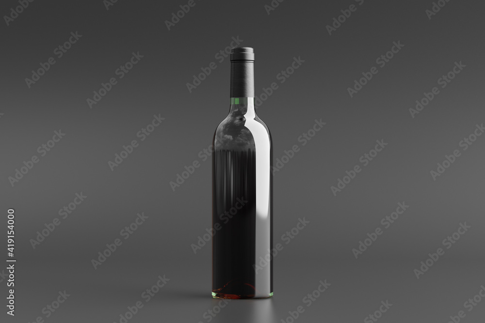 Red wine bottle 750ml mock up on black background. Red wine bottle 750ml mock up on black background.
