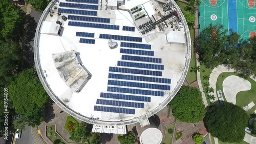 santo domingo, dominican republic - july 18, 2017: An aerial top view of the UNPHU university, located on John F. Kennedy. we see the main library and medician campus photo