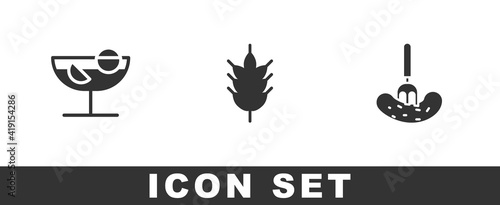 Set Cocktail, Hop and Pickled cucumber on fork icon. Vector.
