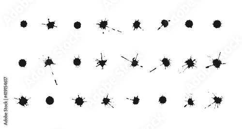 Set of vector Ink blots and splashes. Collection of handdrawn blobs, drops and spatters