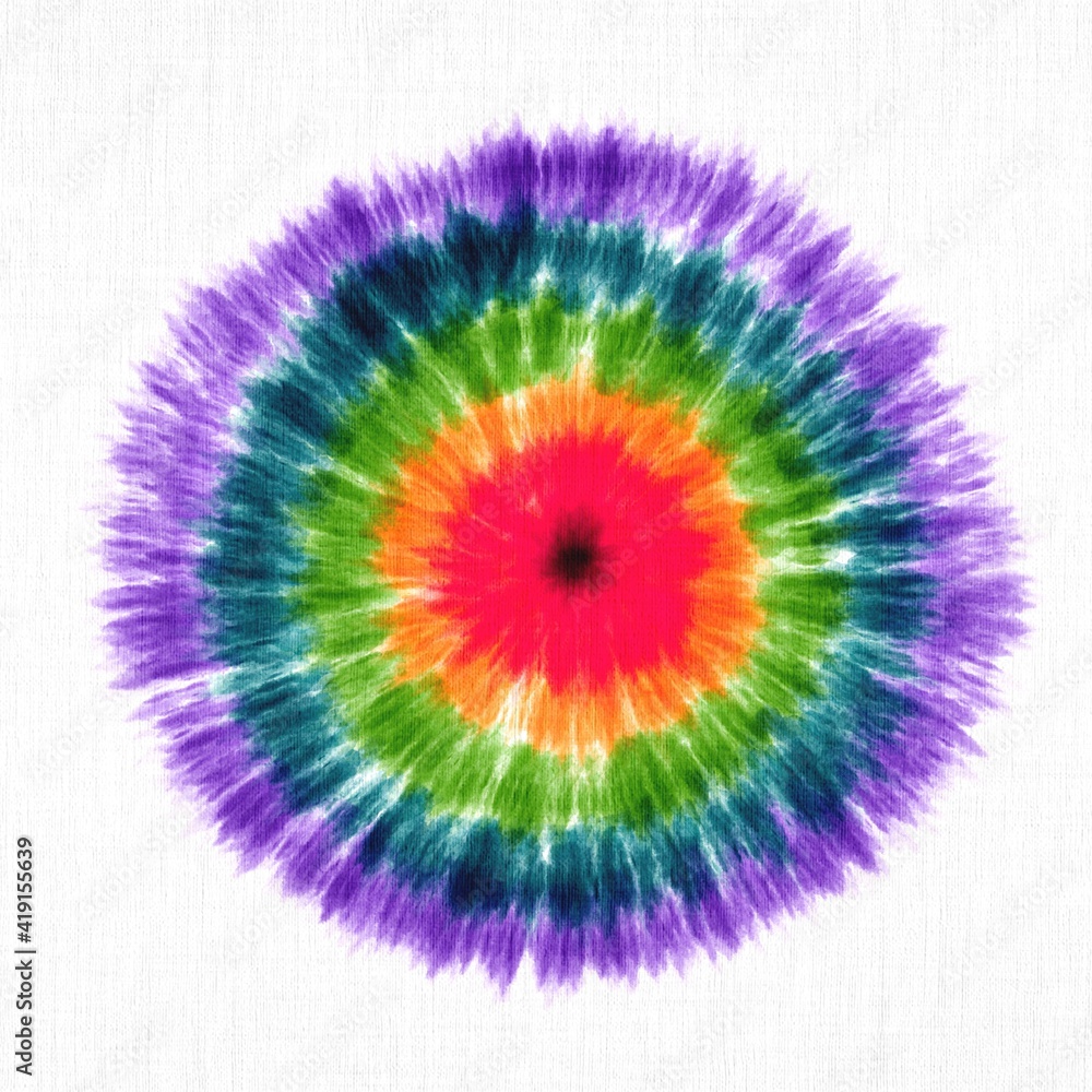 Obraz premium Fabric Tie Dye Striped Pattern Ink Background Bohemian Spiral. Hippie Dye Drawn Tiedye Swirl Shibori tie dye abstract batik seamless pattern Trendy Fashion Fantasy Dirty Tie Dye Watercolour