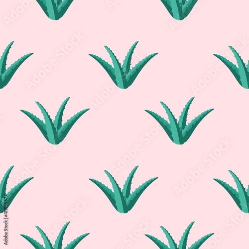 Seamless pattern with the image of aloe. Fun color print. Design for decor, paper and textiles.