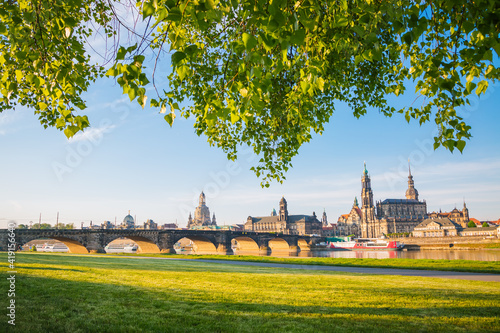 Elbe embankment overlooking the famous palace Georgenbau. Location place of Dresden, Germany, Europe. © Leonid Tit