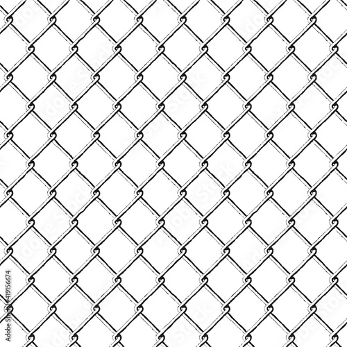 Wire mesh pattern, rough stroke. A vector seamless pattern with wire mesh. Black and white illustration with rough strokes.