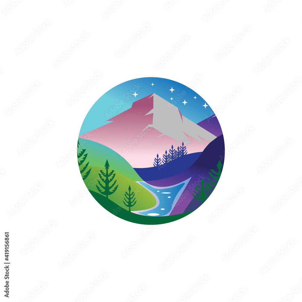 Fototapeta premium circle landscape mountain nature vector color illustration