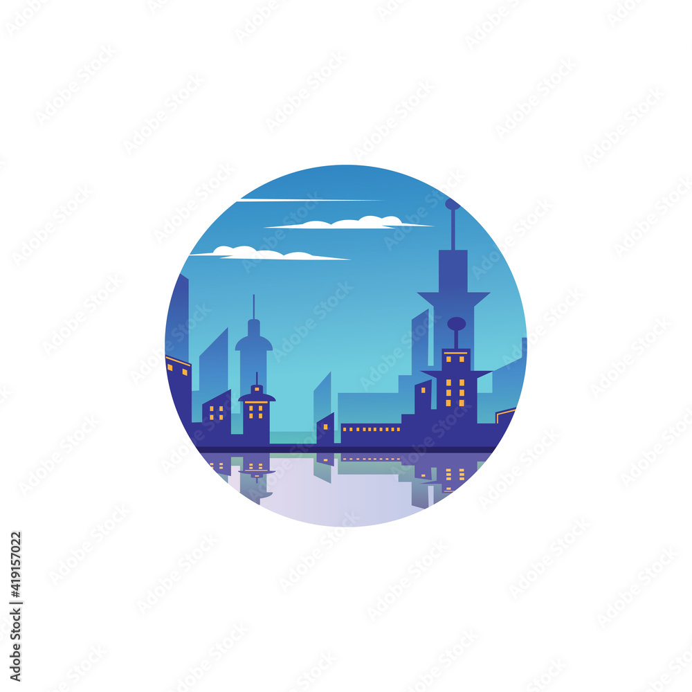 circle view of a city building vector illustration