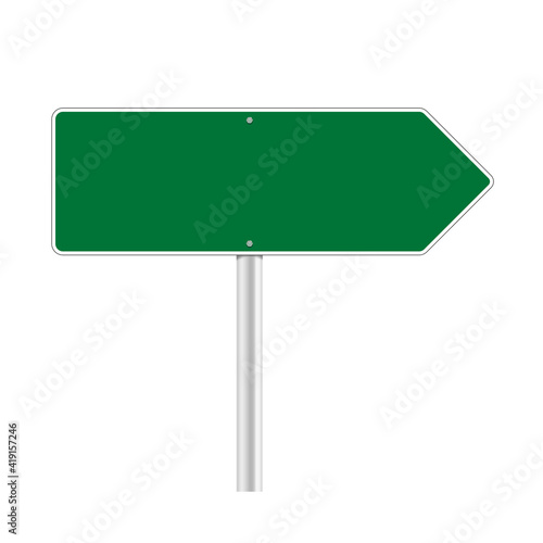 Road green traffic sign. Mockup - blank board with place for text, information and direction. Vector illustration isolated on white background.