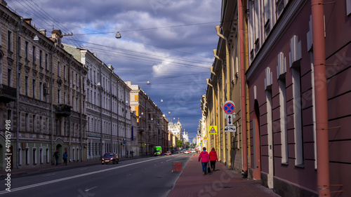 View of historical street Shpalernaya at cloudy summer day. Saint-Petersburg, Russia.