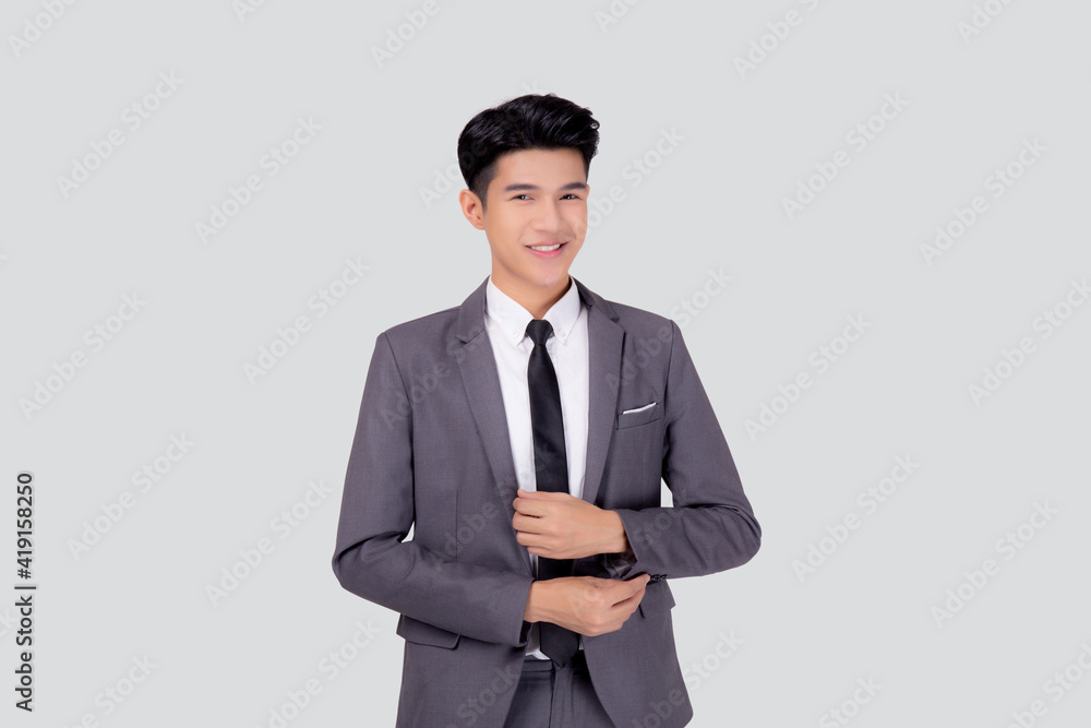 Portrait young asian businessman in suit smiling with confident and friendly isolated on white background, business man smart with success, manager or executive with handsome and leadership. Portrait young asian businessman in suit smiling with confident and friendly isolated on white background, business man smart with success, manager or executive with handsome and leadership.